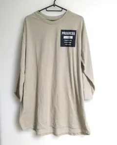 FUN ロゴプリント 長袖 ロング丈Tシャツ ベージュ