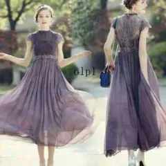 上品 パーティ シフォン ロングドレス ネイビー 結婚式@