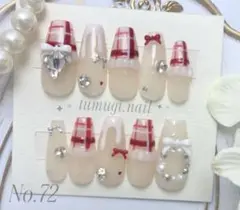 ネイルチップ 量産型 ワンホン 韓国 ガーリー ちゅるん クリスマス チェック