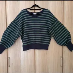 クレドナ ボリュームスリーブボーダーL/S Tee 紺×緑