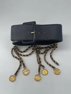 激レア　CHANEL シャネル ココマーク チェーンベルト レザー ブラックのサムネイル