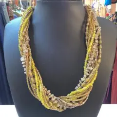 多層ビーズネックレス 緑と茶色