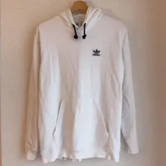 adidas パーカー フーディ 刺繍ロゴ ワンポイントロゴ ホワイト L