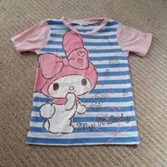 My Melody Tシャツ 100cm ピンク青ストライプ