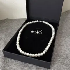 貝パール ネックレス 42cm 8mm パール イヤリング ピアスセット冠婚葬祭