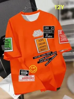 【SHEIN】オレンジ プリントTシャツ 12Y