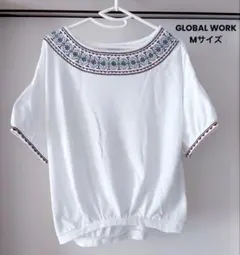 GLOBAL WORK グローバルワーク 刺繍 フレア袖 半袖Tシャツ Mのサムネイル
