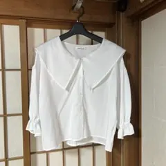 大きな襟 ホワイト シャツ L