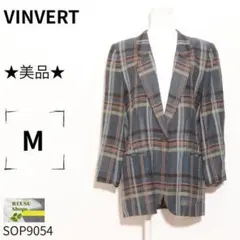 美品 VINVERT テーラードジャケット チェック 絹麻混 グレー 薄手のサムネイル