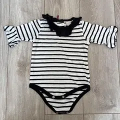 petit main ベビー ロンパース 長袖 ボーダー フリル 女の子 70