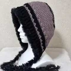 ボンネット帽　フード帽　ニット帽　帽子　クロシェハット　バラクラバ　かぎ編み
