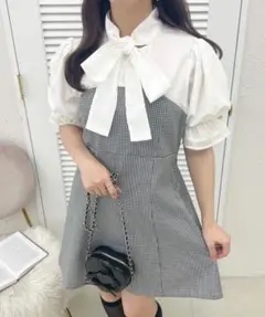 【apres jour】アプレジュール　リボンギンガムチェック切替ワンピースのサムネイル
