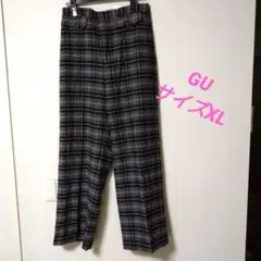 [z012]グレー系チェック ワイドパンツ