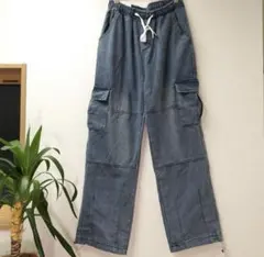 ライトブルー カーゴパンツ ゴムウエスト