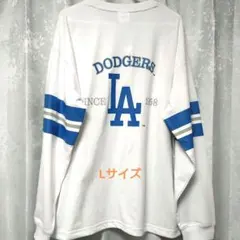 MLB ドジャース 袖ライン バックロゴ 長袖 Tシャツ 白 Lサイズ