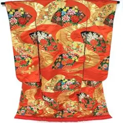 6k977 色打掛 袷 花嫁衣裳 鳳凰 金駒刺繍 赤 金色 銀色 白 緑 花柄 
