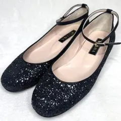 【ダイアナ】 パンプス グリッター ストラップ プレーントゥ 黒 24