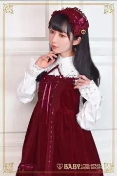 BABY 別珍ベビードールジャンパースカート ボルドー　ヘッドドレスセット