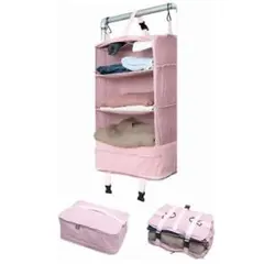 吊り下げ圧縮トラベルポーチ ２WAY 圧縮バッグ 持ち運べるクローゼット ピンク