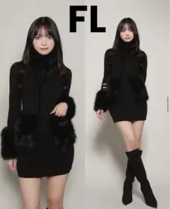 【美品】ダーリッチ ボリュームファーニットミニワンピース ブラック　FLサイズ