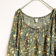 極美品✨CATO 【M】ペイズリー柄 チュニック ブラウス ティアードフリル袖