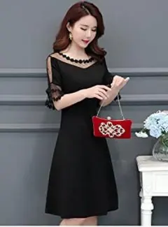 3L 新品 半袖シースルーワンピース 黒 大きいサイズ レディース Aライン 夏