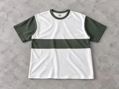 WAREHOUSE 切り替え2トーンTシャツ オリーブ×ホワイト XL