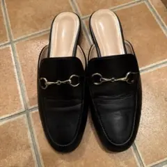 ブラックレザー風　サボ　ローファー　39