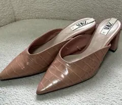 ZARA クロコダイル ポインテッドトゥ ミュール サンダル 37