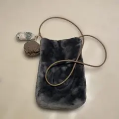ファー素材 グレー ショルダーバッグ　ミナペルホネン　handmade