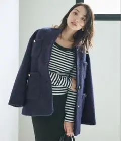 coca プードル金釦ノーカラーコート M