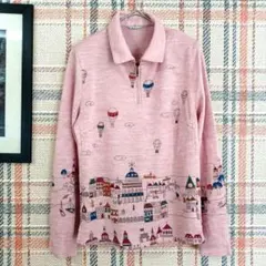 4 未使用 日本製 ミセス 婦人服 薄手長袖トップス 襟付き ピンク 気球柄
