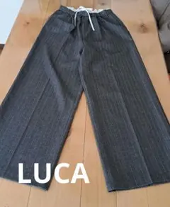 LUCA　ストライプ柄 グレー ウエスト配色ワイドストレートパンツ