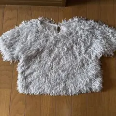 ライトグレー ファー風 半袖トップス
