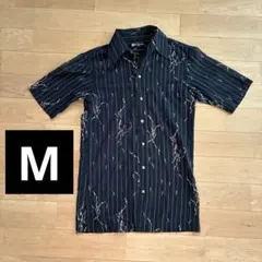 Mr.Sharaku 半袖シャツ 魚柄 ストライプ M 紺色