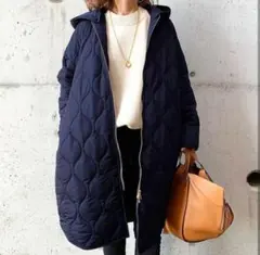 ❤極暖❤キルティングコート ネイビー 中綿 ロング アウター 韓国 体型カバー