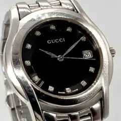 【稼動】 グッチ 腕時計 11Pダイヤ 5500M クォーツ QZ 黒文字盤