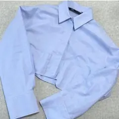 【美品】ZARA クロップド丈 シャツ ブルー 長袖 ストライプ ポケット付き