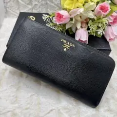 美品✨プラダ　長財布　L字ファスナー　ヴィッテロムーブ　レザー　金ロゴ　ブラック