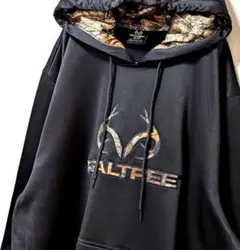 リアルツリー ロゴ刺繍 パーカー ブラック 黒 XL 古着