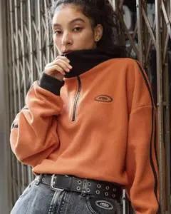 オレンジ ハーフジップ トレーナー フリース　モヘア