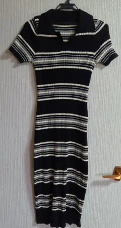 Dazy デイジー ストライプ柄 襟付きニットロングワンピース Ｌ