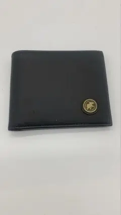 HUNTINGWORLDレザーナイロン製 黒 二つ折り財布 ロゴ付き