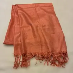 サンゴピンク色ストール フリンジ付き