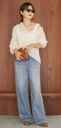 【美品 試着のみ】リアムプラージュ R’IAM WIDE デニムブルー 38 R'IAM ルーズワイドデニム（デニムパンツ・ジーンズ）｜Plage