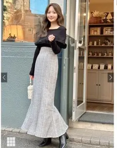 grl ラメチェックツイードマーメイドスカート[dk1080] Sサイズ