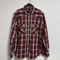 赤と白のチェック 長袖ネルシャツ