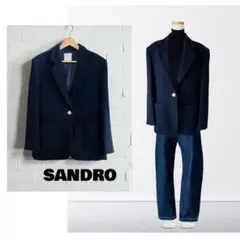 SANDRO サンドロ NAVY ツイード ブークレ ジャケット 42 紺のサムネイル