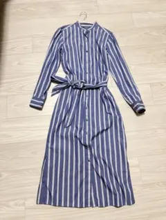 ラルフローレン　LAUREN ネイビーとホワイト　ストライプ シャツワンピース