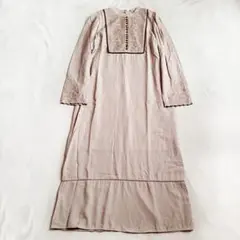 アメリ　刺繍　長袖　ワンピース ベージュ　Ameri　M